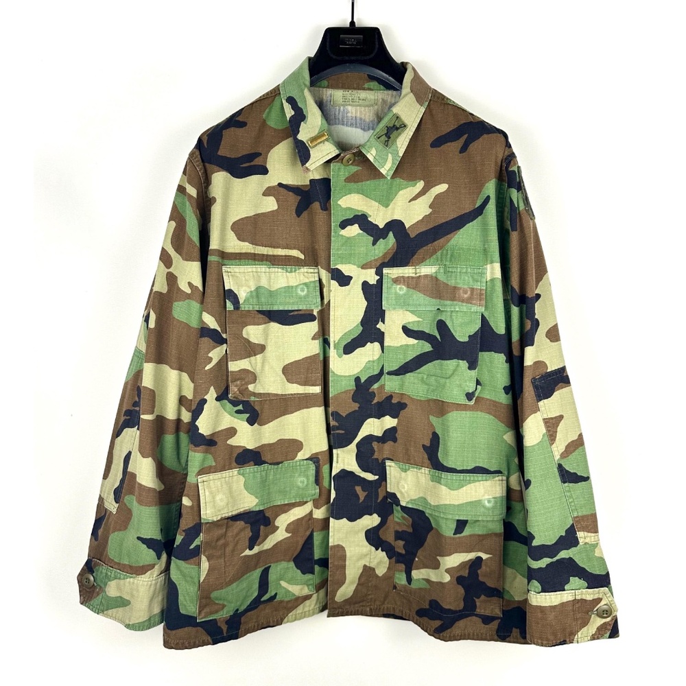 Vintage 1980’s 1990’s Woodland Camouflage Combat Army Jacket • Green / Brown M/L